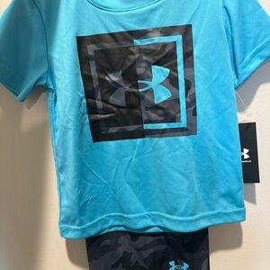 Under Armour Light Blue Tee and Camo Shorts Set